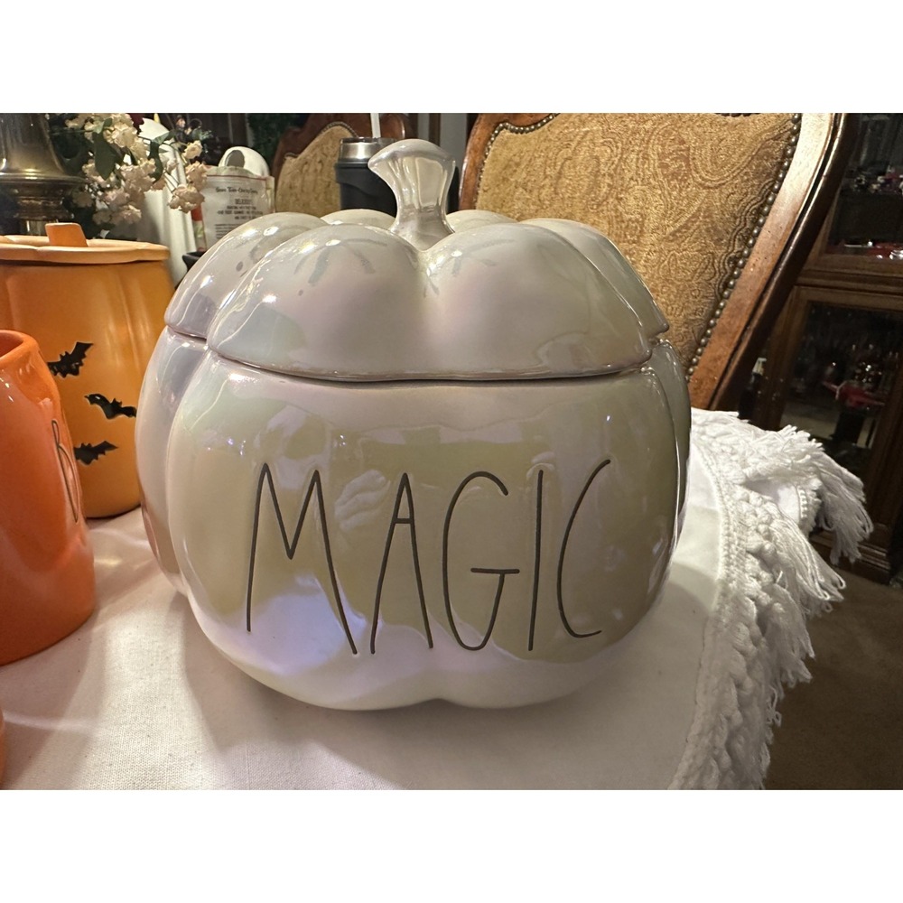 Rae Dunn White Iridescent MAGIC Halloween Pumpkin Canister 2021 NEW